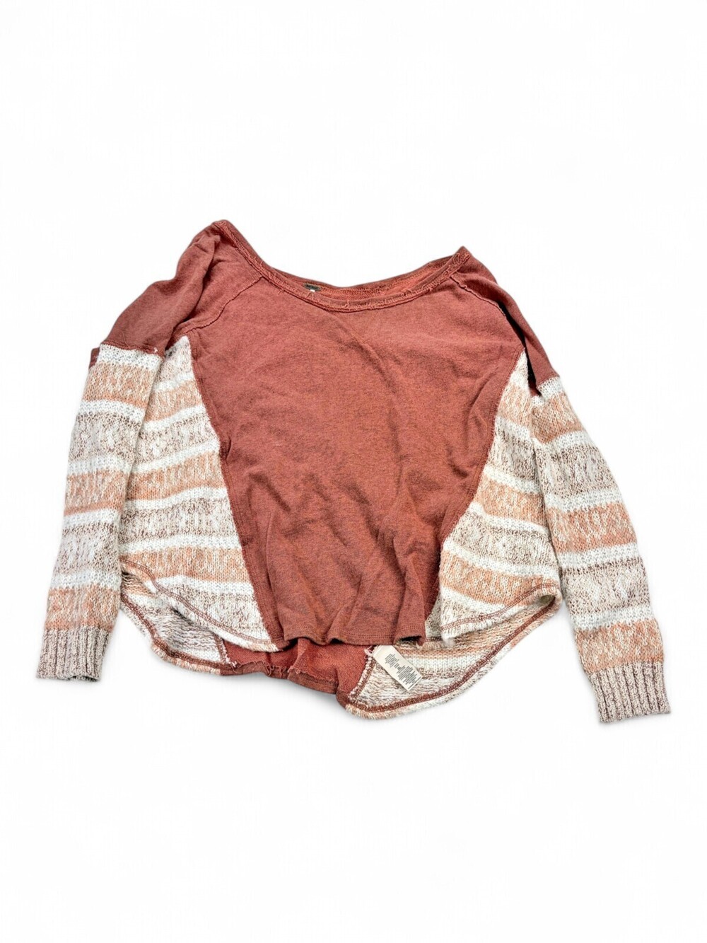 Free People Off-the-Shoulder Sweater L Rust & Striped Knit